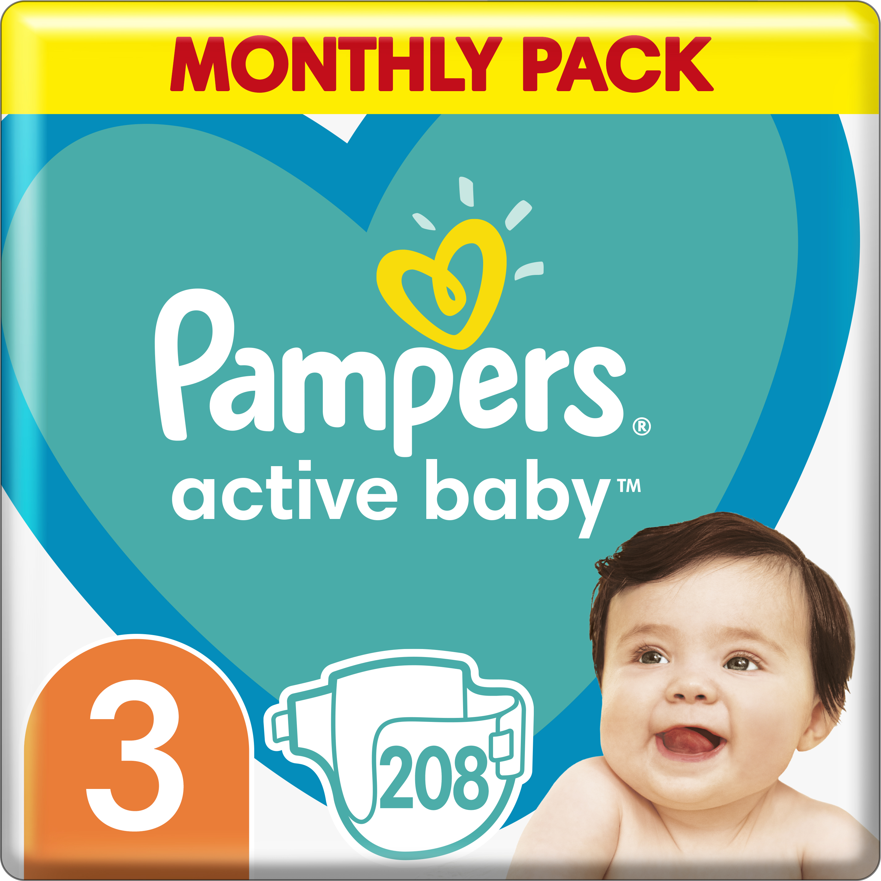 pampers active baby-dry pieluchy jednorazowe rozmiar 3 midi 208 szt